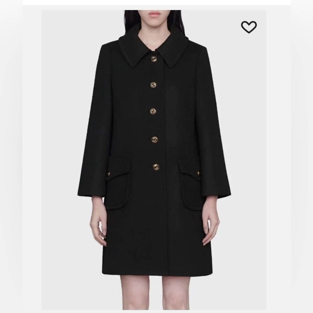 NWTAuthentic Gucci Women's Wool Coat With GG Logo Buttons in black Sz IT38/ US4
